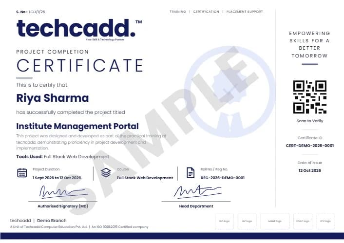 Sample TechCADD project completion certificate