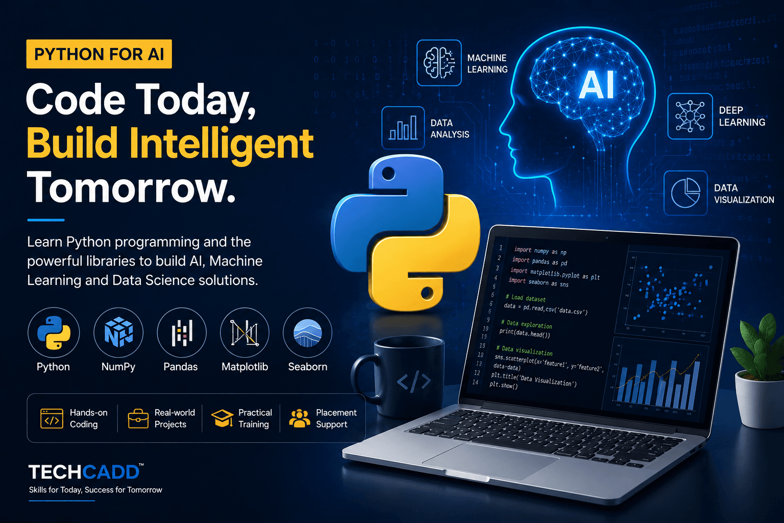 Python for AI course highlights at techcadd Jalandhar